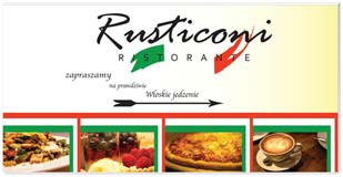 Tablica reklamowa o wymiarach 150cm x 70cm dla restauracji Rusticoni