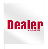 Flaga o wymiarach 84cm x 84cm z logo czasopisma Dealer Magazyn