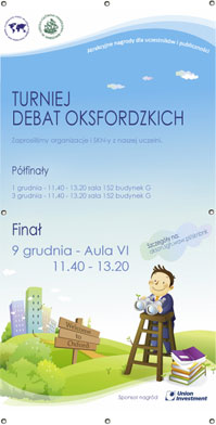 Baner 3,8m x 7,5m informacyjny dot. turnieju debat oxfordzkich