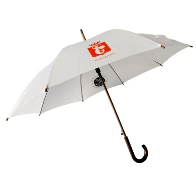 Parasol z logo rozłożony